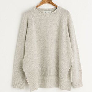 Olive Unbalanced Crew Neck Knit Sweater, Cloud (Grey)
